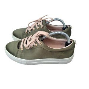 J Slides Womens Size 7 Satin Sneakers Olive Green Lace Up Casual Fashion Shoes